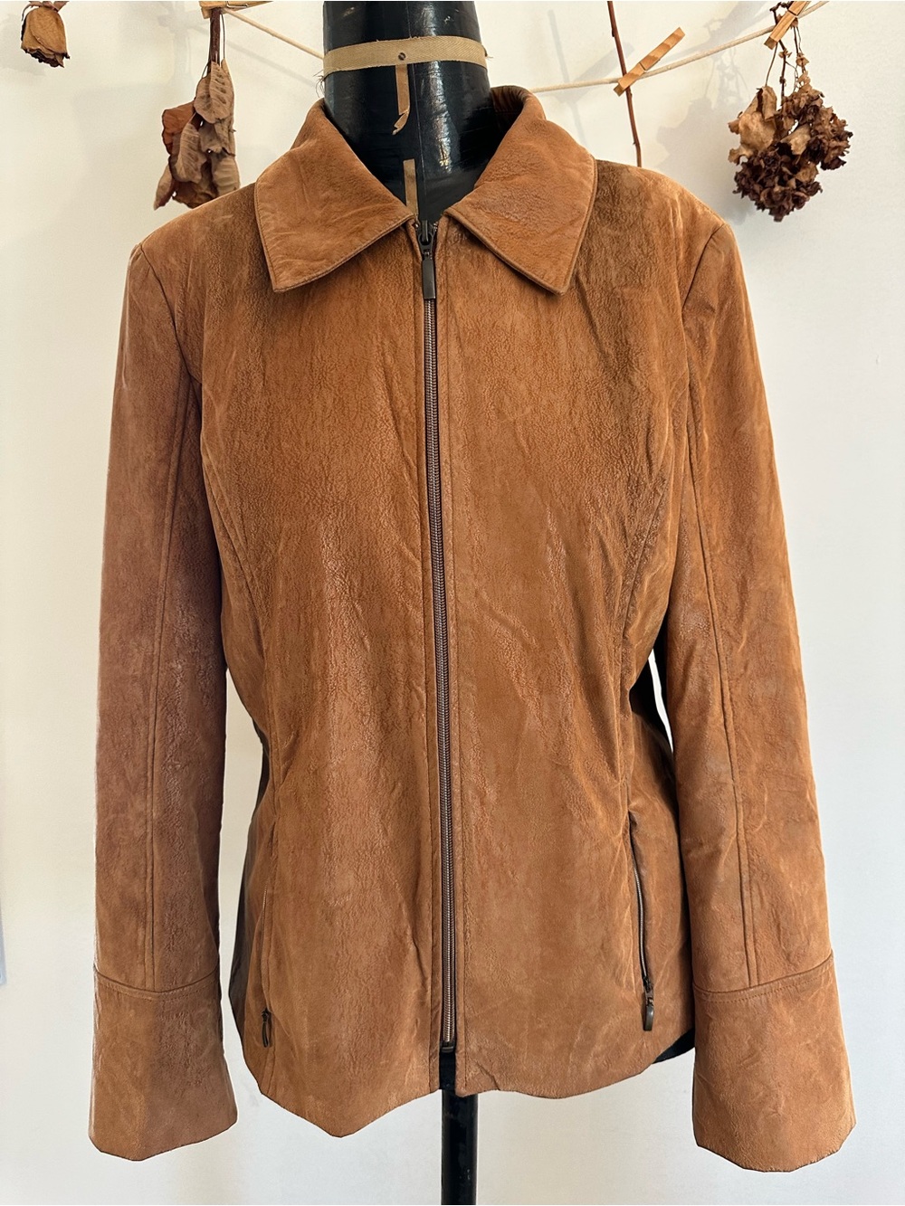 Tan Faux-Suede Zip-Front Jacket